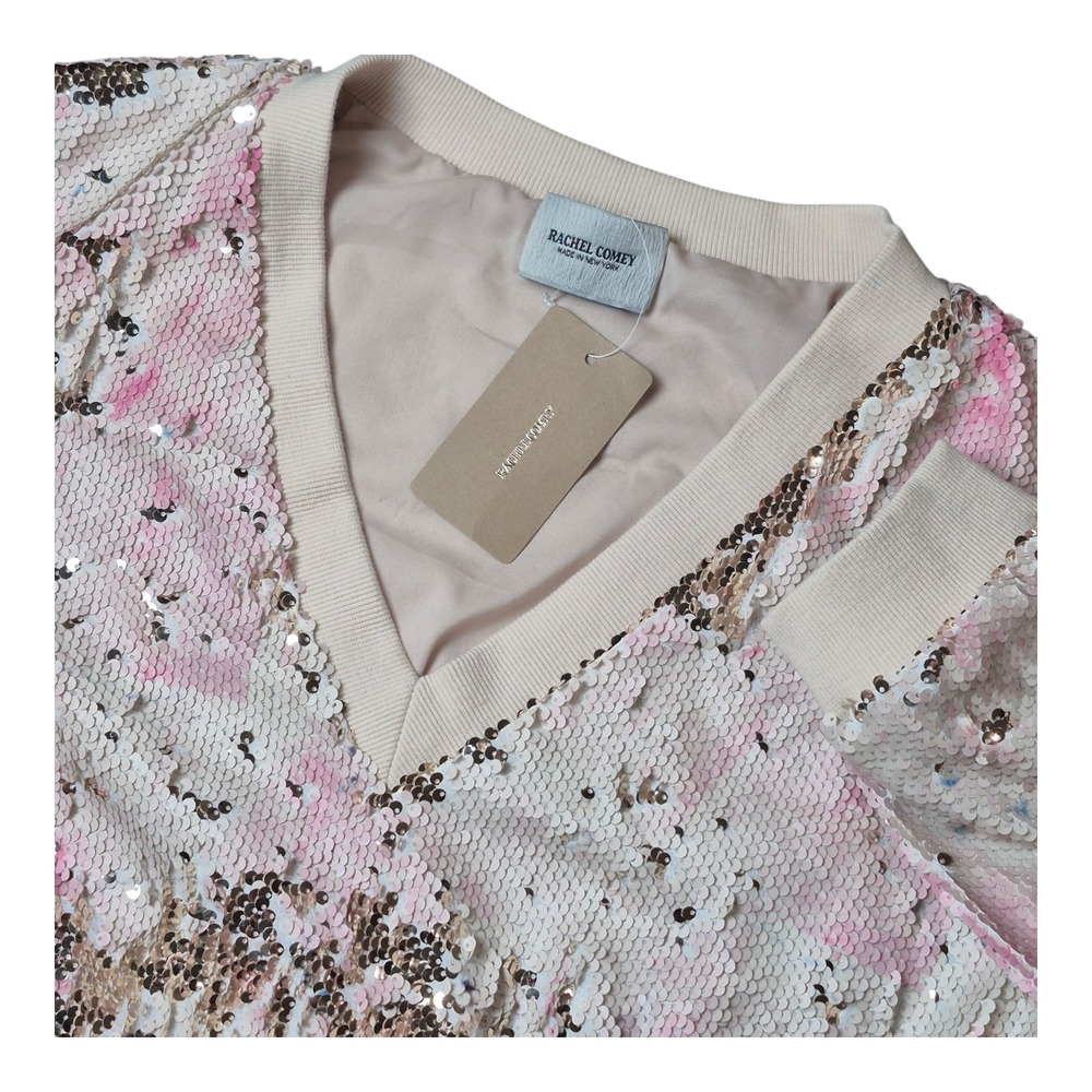 NEW! Rachel Comey Italo Top Pink Clouds Sequin V-Neck Crop Blouse Women's 6